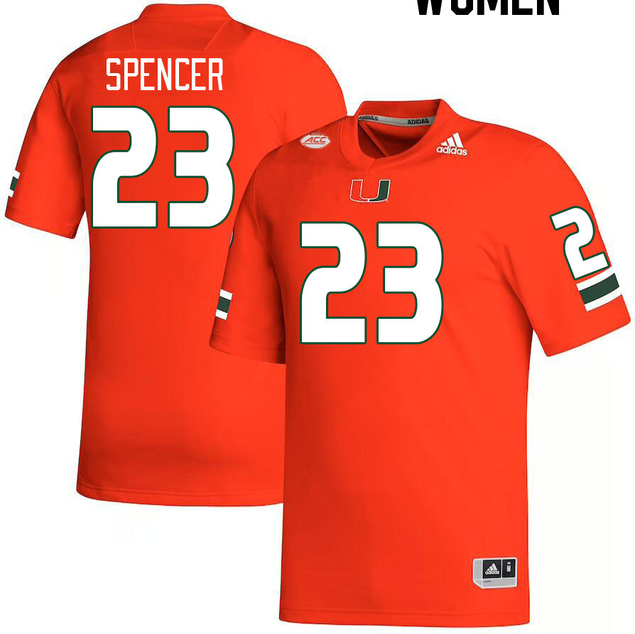 Women #23 Kaleb Spencer Miami Hurricanes College Football Jerseys Stitched-Orange - Click Image to Close
